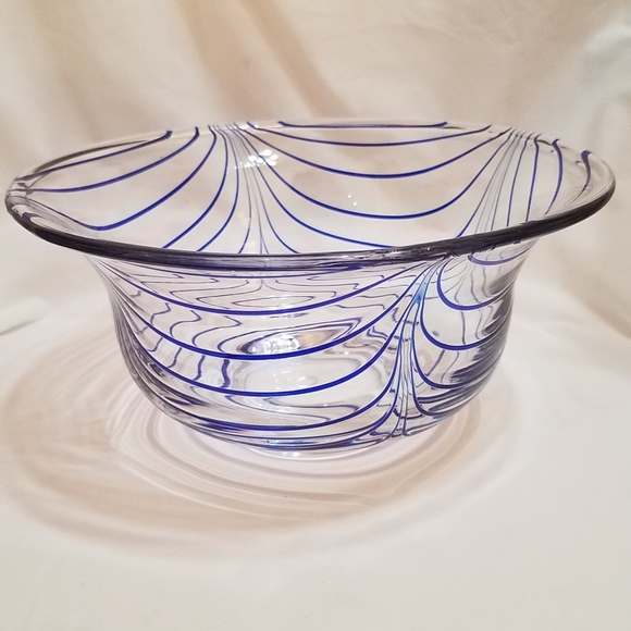 MMA Vtg Hand Blown Blue Looped Bowl - Picture 1 of 4